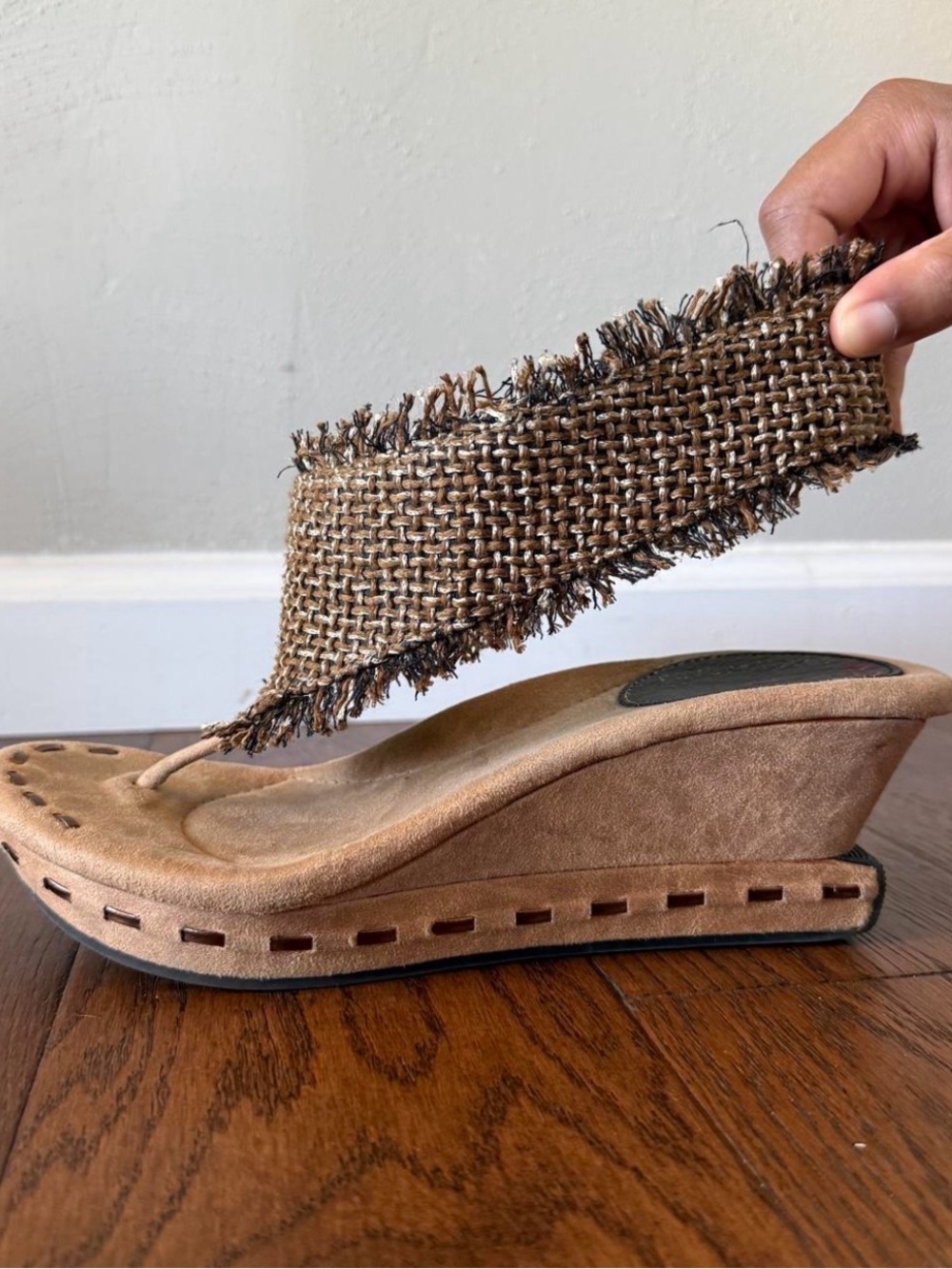 Woven Fringe Brown Wedge Sandal - Women